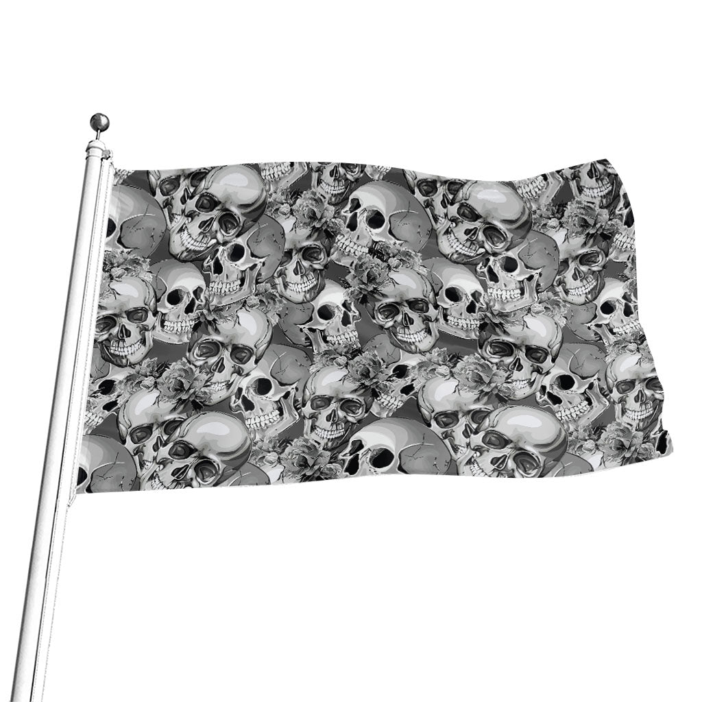 Monochrome Skull Flowers Pattern Print Flag