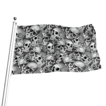 Monochrome Skull Flowers Pattern Print Flag