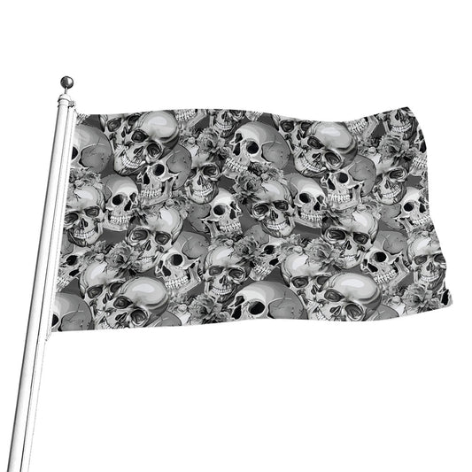 Monochrome Skull Flowers Pattern Print Flag