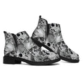Monochrome Skull Flowers Pattern Print Flat Ankle Boots