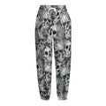 Monochrome Skull Flowers Pattern Print Fleece Lined Knit Pants