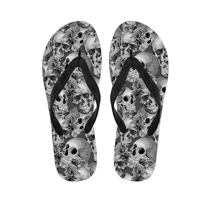 Monochrome Skull Flowers Pattern Print Flip Flops