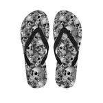 Monochrome Skull Flowers Pattern Print Flip Flops