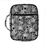 Monochrome Skull Flowers Pattern Print Front Pocket Bible Bag