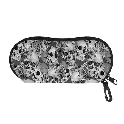 Monochrome Skull Flowers Pattern Print Glasses Case