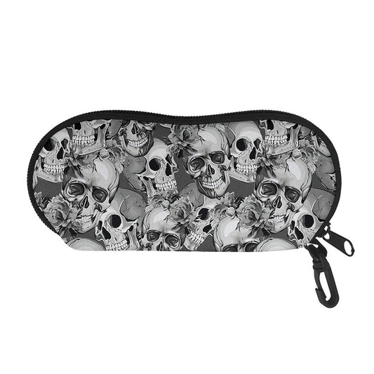Monochrome Skull Flowers Pattern Print Glasses Case