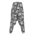 Monochrome Skull Flowers Pattern Print Hammer Pants
