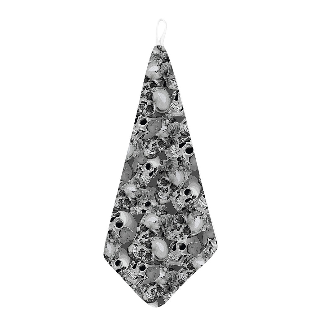 Monochrome Skull Flowers Pattern Print Hand Towel