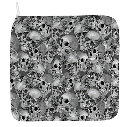 Monochrome Skull Flowers Pattern Print Hand Towel