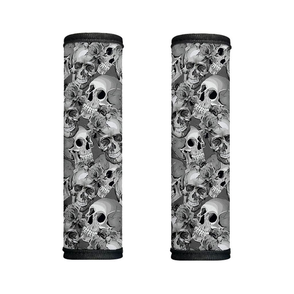 Monochrome Skull Flowers Pattern Print Handle Covers
