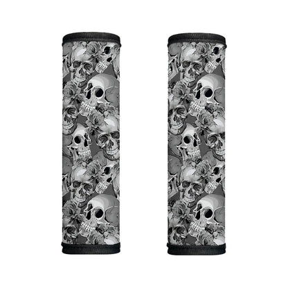 Monochrome Skull Flowers Pattern Print Handle Covers