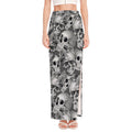 Monochrome Skull Flowers Pattern Print High Slit Maxi Skirt
