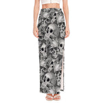Monochrome Skull Flowers Pattern Print High Slit Maxi Skirt