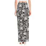 Monochrome Skull Flowers Pattern Print High Slit Maxi Skirt