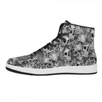 Monochrome Skull Flowers Pattern Print High Top Leather Sneakers