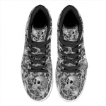 Monochrome Skull Flowers Pattern Print High Top Leather Sneakers