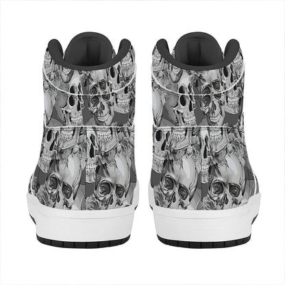 Monochrome Skull Flowers Pattern Print High Top Leather Sneakers