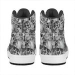 Monochrome Skull Flowers Pattern Print High Top Leather Sneakers