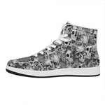 Monochrome Skull Flowers Pattern Print High Top Leather Sneakers