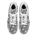 Monochrome Skull Flowers Pattern Print High Top Leather Sneakers