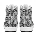 Monochrome Skull Flowers Pattern Print High Top Leather Sneakers