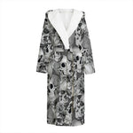 Monochrome Skull Flowers Pattern Print Hooded Bathrobe