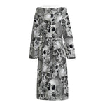 Monochrome Skull Flowers Pattern Print Hooded Bathrobe