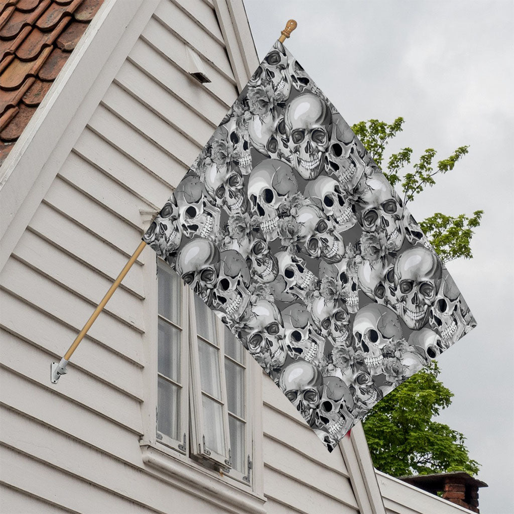 Monochrome Skull Flowers Pattern Print House Flag