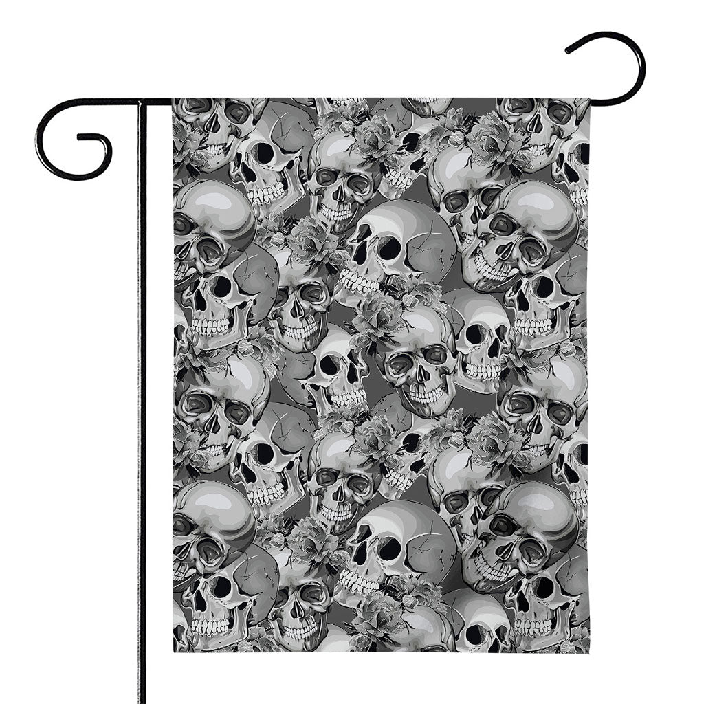 Monochrome Skull Flowers Pattern Print House Flag
