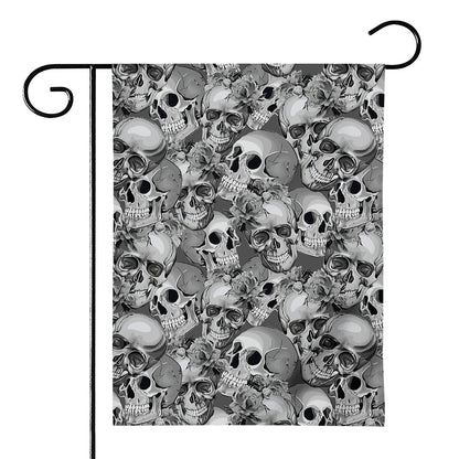 Monochrome Skull Flowers Pattern Print House Flag