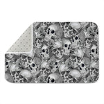 Monochrome Skull Flowers Pattern Print Indoor Door Mat