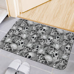 Monochrome Skull Flowers Pattern Print Indoor Door Mat