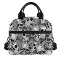 Monochrome Skull Flowers Pattern Print Insulated Lunch Bag