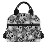 Monochrome Skull Flowers Pattern Print Insulated Lunch Bag