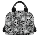 Monochrome Skull Flowers Pattern Print Insulated Lunch Bag