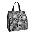 Monochrome Skull Flowers Pattern Print Insulated Lunch Tote