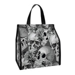 Monochrome Skull Flowers Pattern Print Insulated Lunch Tote
