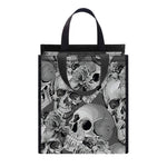 Monochrome Skull Flowers Pattern Print Insulated Lunch Tote
