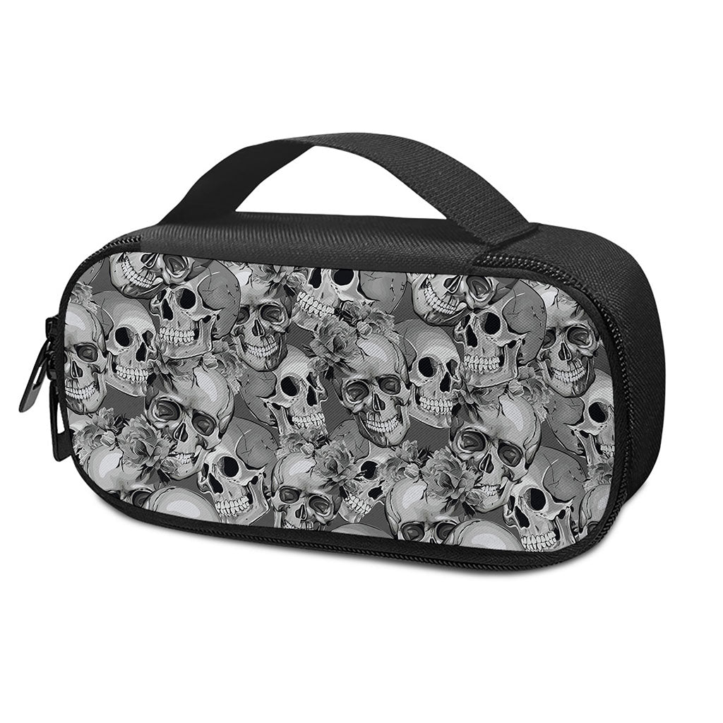 Monochrome Skull Flowers Pattern Print Insulin Cooler Travel Case