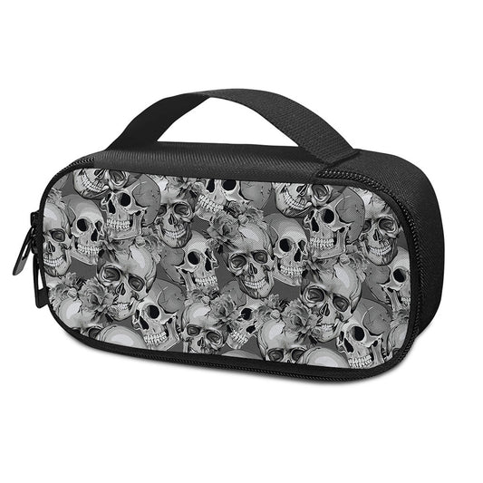 Monochrome Skull Flowers Pattern Print Insulin Cooler Travel Case