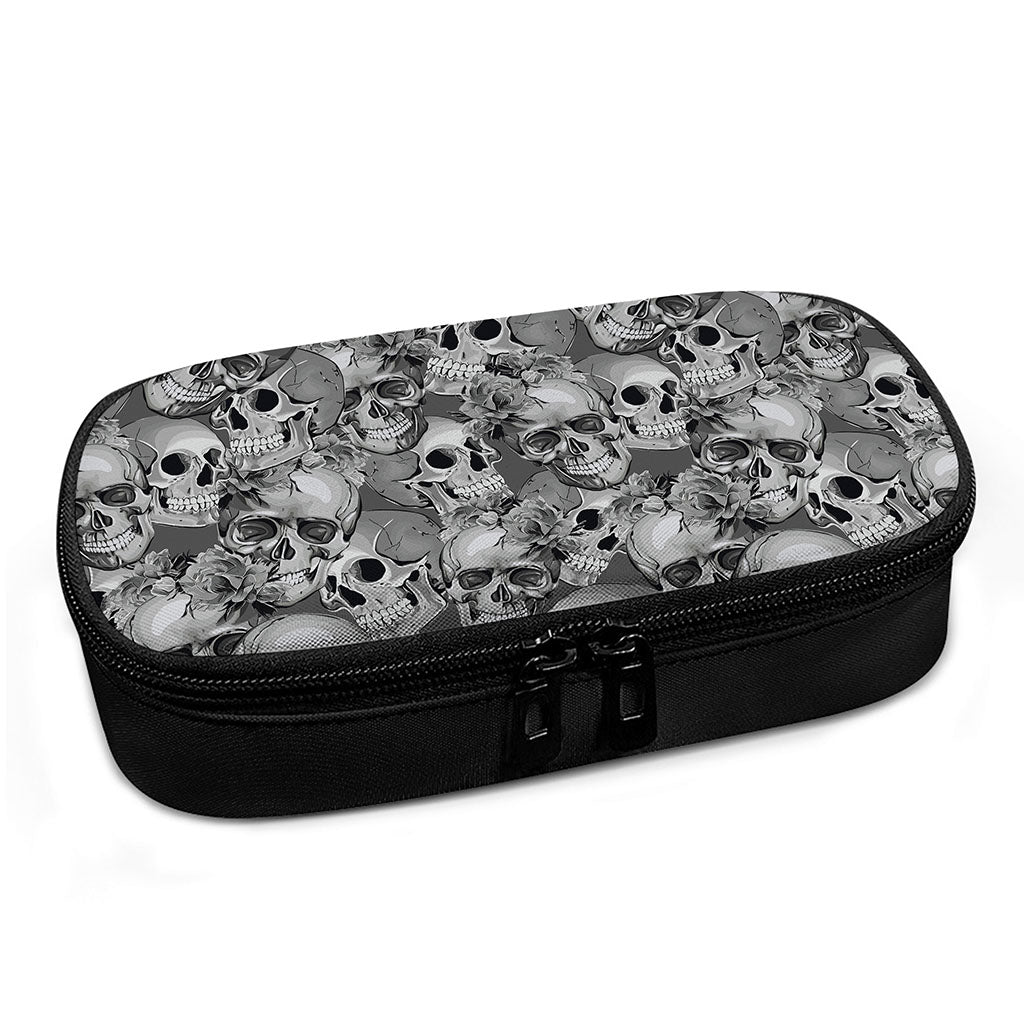 Monochrome Skull Flowers Pattern Print Insulin Cooler Travel Case