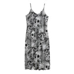 Monochrome Skull Flowers Pattern Print Jersey Midi Cami Dress