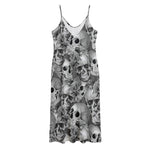 Monochrome Skull Flowers Pattern Print Jersey Midi Cami Dress