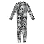 Monochrome Skull Flowers Pattern Print Jumpsuit