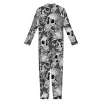 Monochrome Skull Flowers Pattern Print Jumpsuit