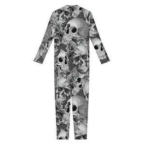 Monochrome Skull Flowers Pattern Print Jumpsuit