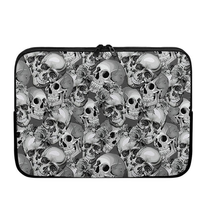 Monochrome Skull Flowers Pattern Print Laptop Sleeve