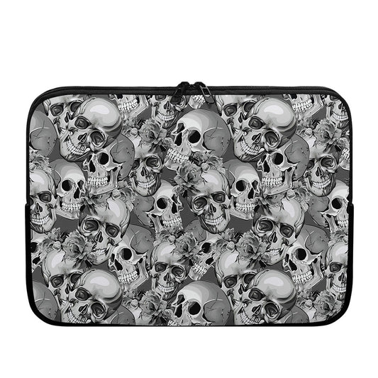 Monochrome Skull Flowers Pattern Print Laptop Sleeve