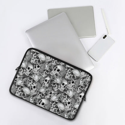 Monochrome Skull Flowers Pattern Print Laptop Sleeve