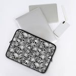 Monochrome Skull Flowers Pattern Print Laptop Sleeve